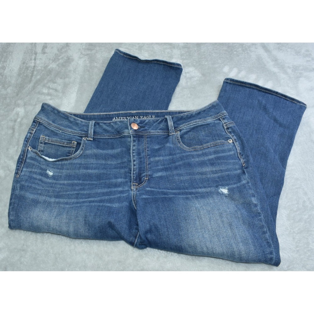 American Eagle Kick Crop Women Jeans Size 18 Super Stretch Bootcut Distressed
